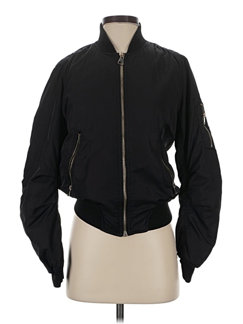 Topshop Black Bomber Jacket with Gold Zipper Accents